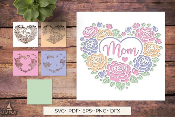 3D Mom Floral Heart SVG Graphics for Crafts