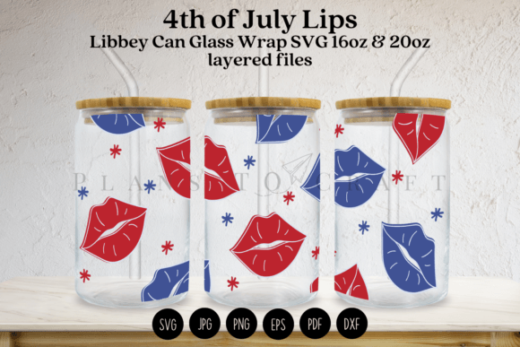 4th of July Lips Libbey Can Glass Wrap: Graphics & Crafts