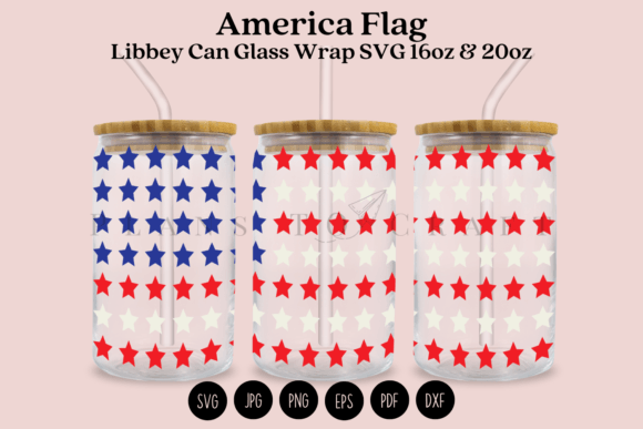 America Flag Libbey Can Glass Wrap SVG: Graphics for Crafts & Patriotic Branding