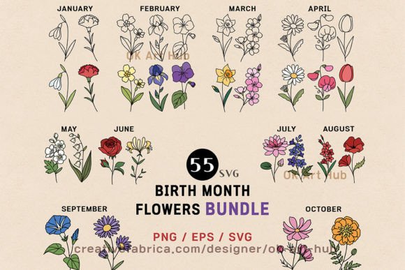 Birth Month Flower Vector-Bundle: Graphics for Crafts & Content