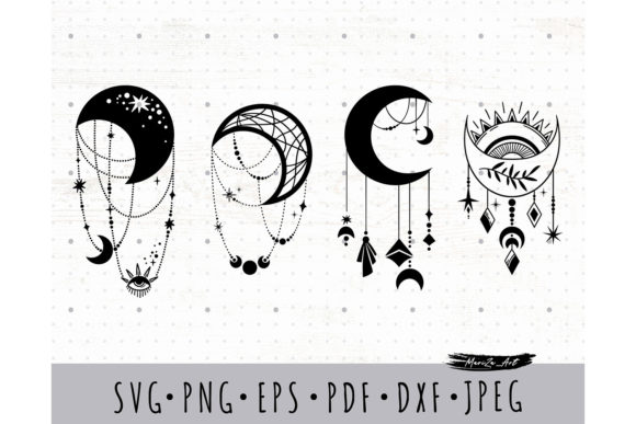 Boho Mystical Moons SVG PNG Bundle: Graphics & Illustrations