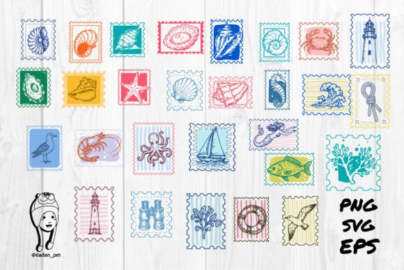 Bundle Vintage Sea Life Aesthetic Stamp Graphics & Illustrations