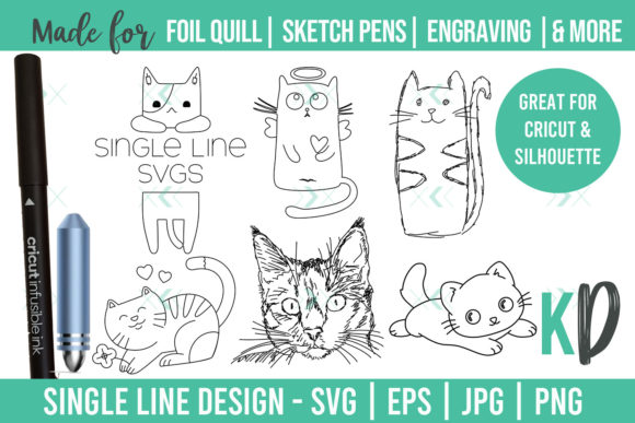 Cats Single Line Graphics for Crafts
