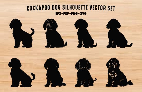 Cockapoo Dogs Black Silhouettes Bundle: Graphics & Illustrations