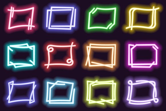 Glowing Rectangle Neon Frames: Graphics & Illustrations