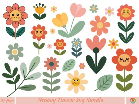 Groovy Flower SVG Bundle: Graphics & Illustrations