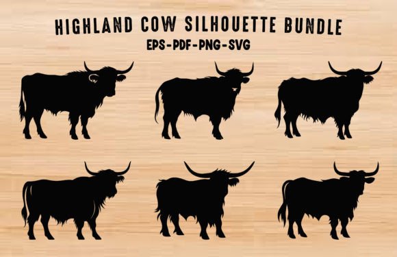 Highland Cow Silhouette Clipart Bundle