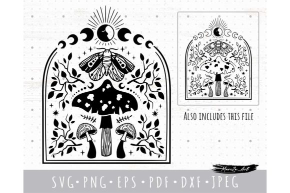 Mushroom and Moon Phases Graphics & Illustrations
