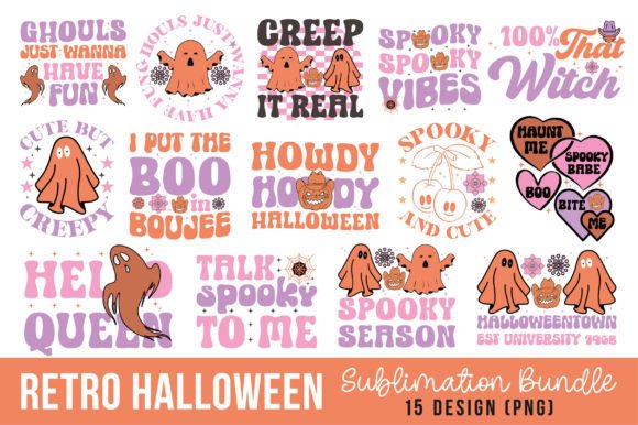 Retro Halloween PNG Design Bundle for Crafts & Graphics