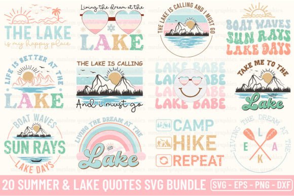 Retro Summer Lake Quotes SVG Bundle: Graphics for Crafts