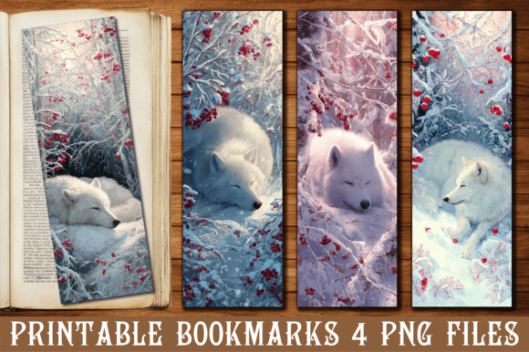 Snowy Winter White Wolf Sleep Bookmark: Graphics for Crafts Brands