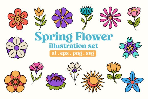 Spring Flower Illustration SVG PNG: Decorative Elements & Graphics
