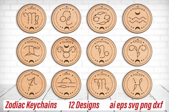 Zodiac Keychain SVG Graphics for Laser Engraving